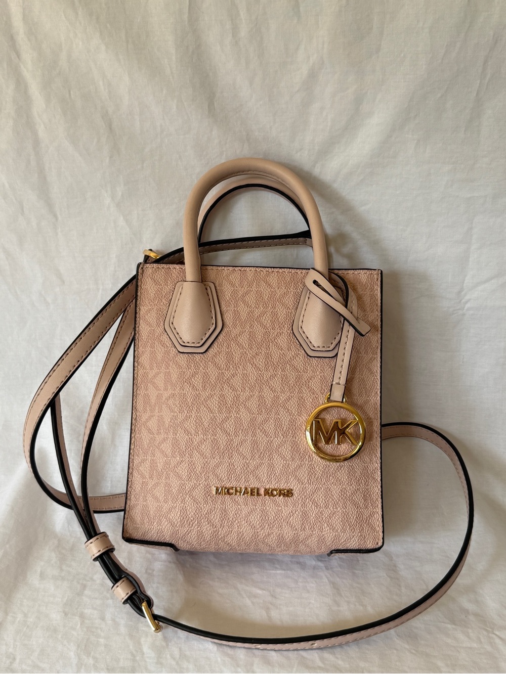 Michael Kors Mercer Extra Small Pebbled Leather Crossbody Bag, powder blush